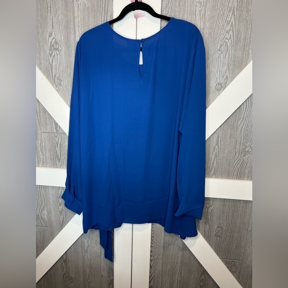 120. NWT Pleione Self-tie Wrap Front Blouse In Blue 3X - Picture 4 of 5